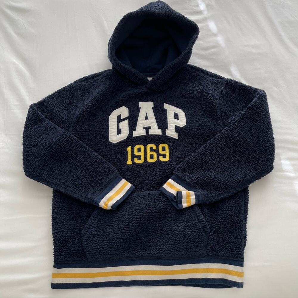 Gap Kids Boys Blue Fleece Hoodie Sherpa Sweater Pullover Longsleeve Size XXL